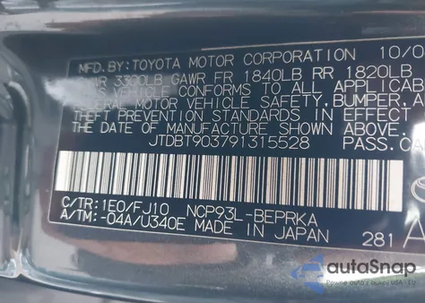 2009 Toyota Yaris z USA, uszkodzony, nr VIN JTDBT903791315528